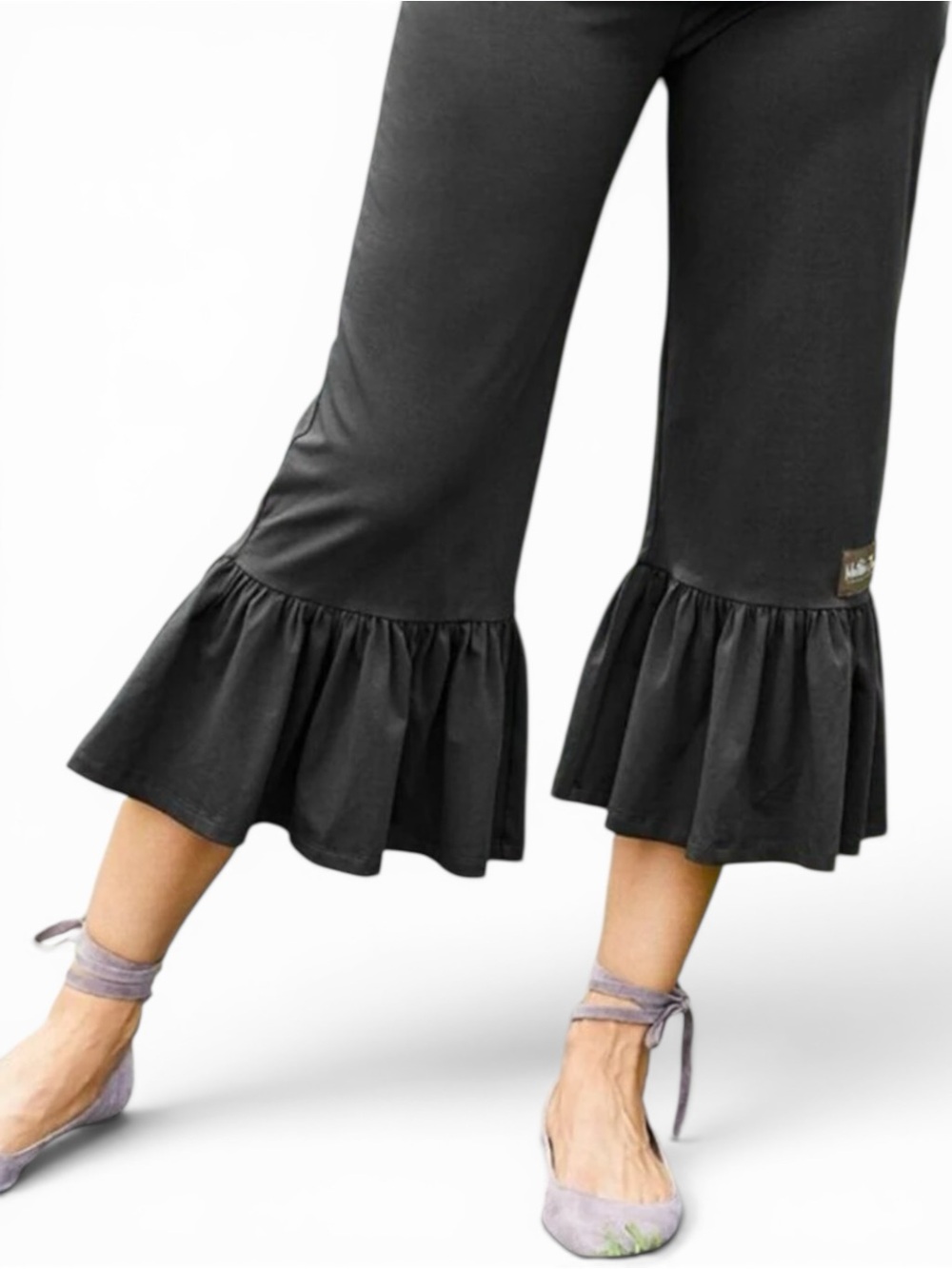 Matilda Jane Black Wide Leg Cropped Big Ruffle Pants Women's Plus XL